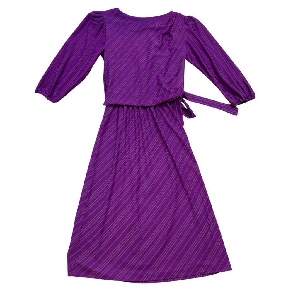 Women’s Vintage Purple Side Tie Panel Top Long Sleeve A-Line Dress Size‎ Small